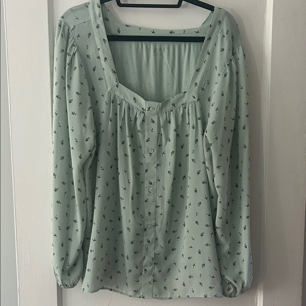 LOFT Mint Green Floral Blouse